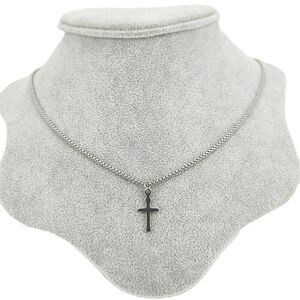 Silver Plated Stainless Steel Plain Vintage Cross 20 Inch Necklace Religious